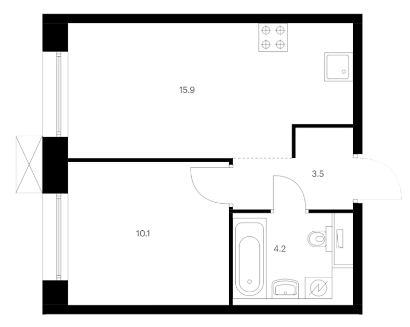 1-комнатная квартира 33.7 м², 4/14 эт., ЖК «Аэронавт»