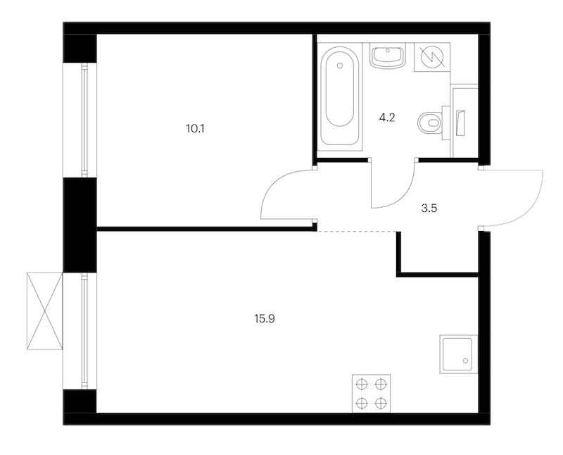 1-комнатная квартира 33.7 м², 4/14 эт., ЖК «Аэронавт»