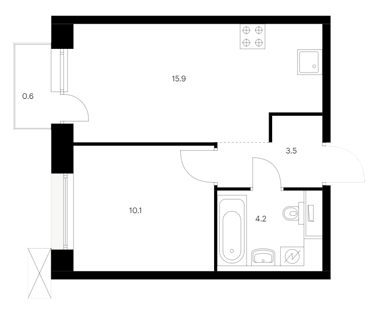 1-комнатная квартира 34.3 м², 5/14 эт., ЖК «Аэронавт»