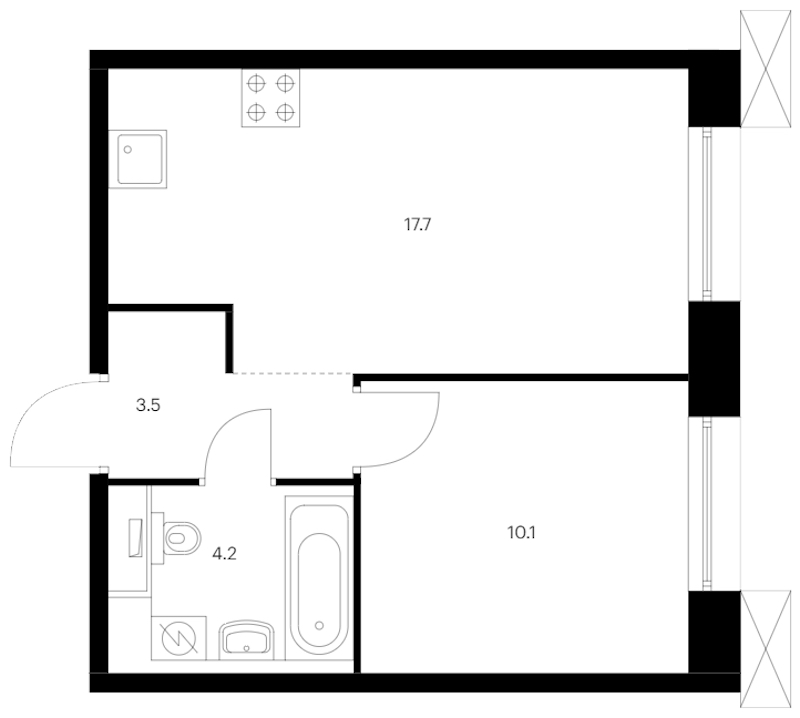 1-комнатная квартира 35.5 м², 6/14 эт., ЖК «Аэронавт»