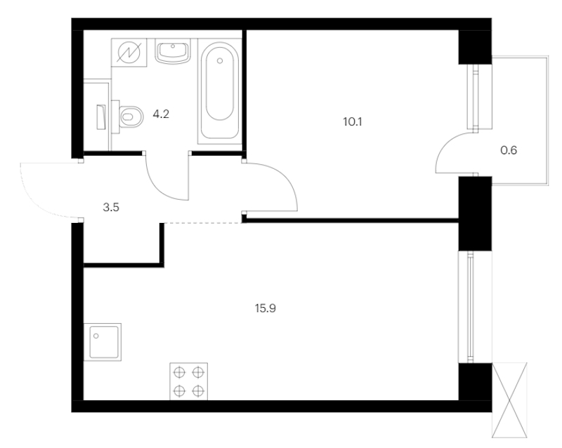 1-комнатная квартира 34.3 м², 6/14 эт., ЖК «Аэронавт»