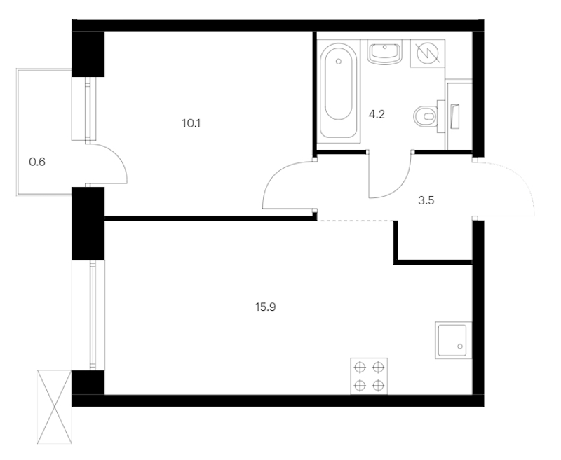 1-комнатная квартира 34.3 м², 6/14 эт., ЖК «Аэронавт»