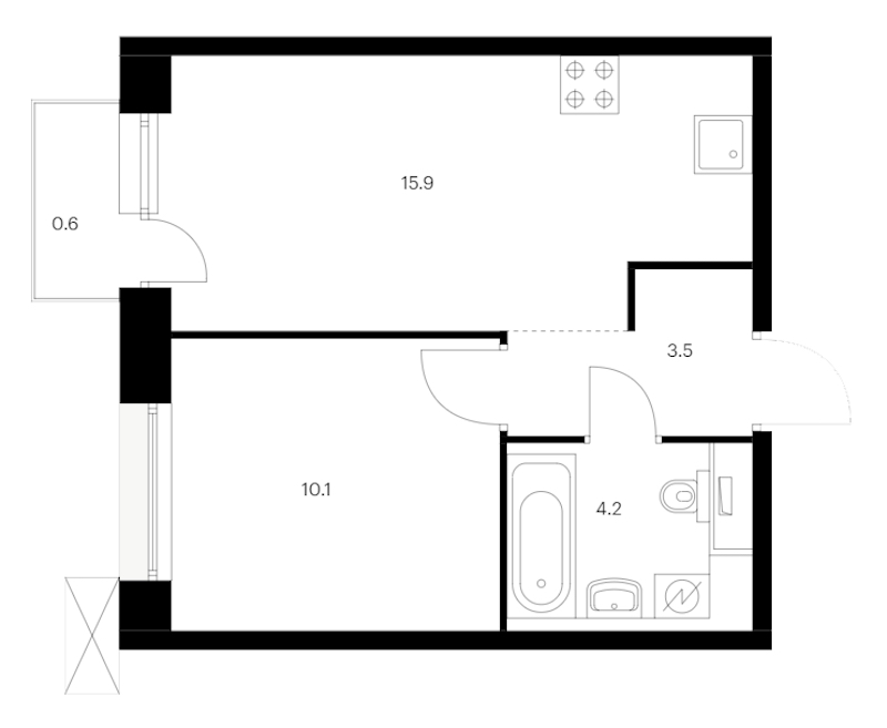 1-комнатная квартира 34.3 м², 6/14 эт., ЖК «Аэронавт»