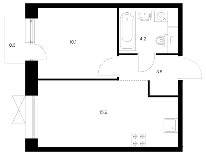 1-комнатная квартира 34.3 м², 6/14 эт., ЖК «Аэронавт»