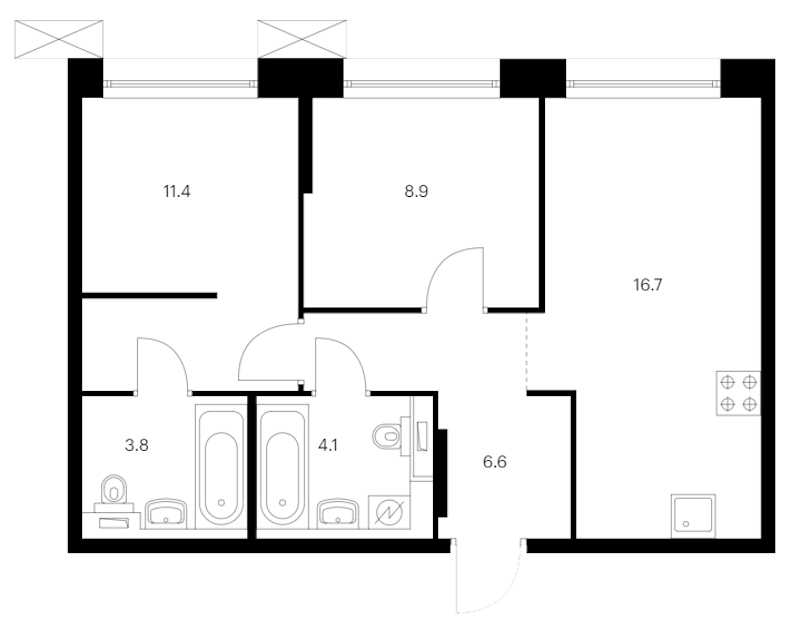 2-комнатная квартира 51.5 м², 6/14 эт., ЖК «Аэронавт»