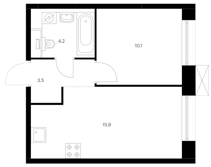 1-комнатная квартира 33.7 м², 8/14 эт., ЖК «Аэронавт»