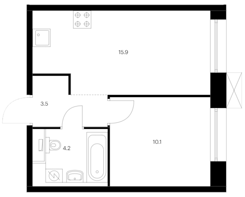 1-комнатная квартира 33.7 м², 9/14 эт., ЖК «Аэронавт»