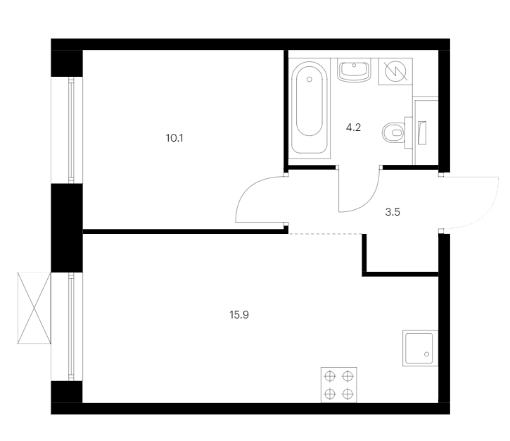 1-комнатная квартира 33.7 м², 9/14 эт., ЖК «Аэронавт»