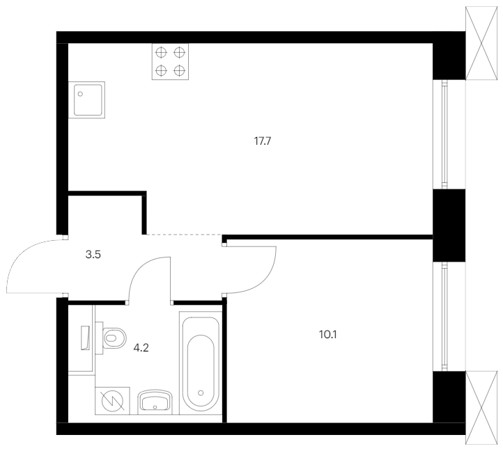 1-комнатная квартира 35.5 м², 11/14 эт., ЖК «Аэронавт»