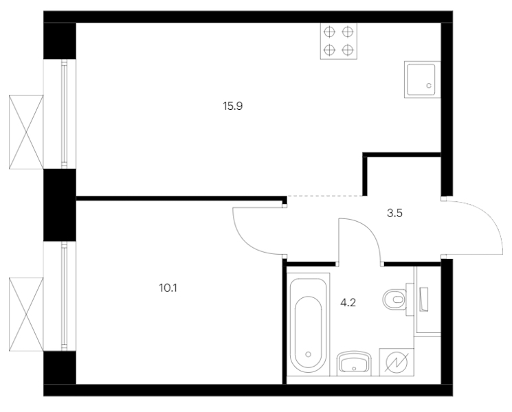 1-комнатная квартира 33.7 м², 11/14 эт., ЖК «Аэронавт»