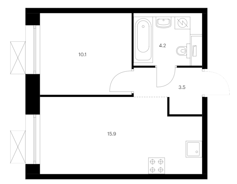 1-комнатная квартира 33.7 м², 12/14 эт., ЖК «Аэронавт»