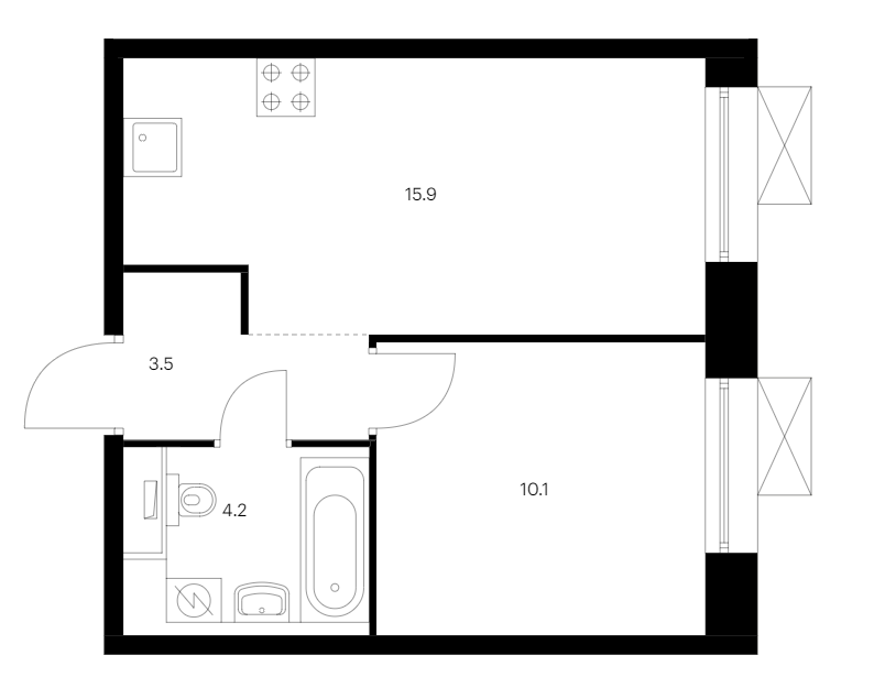 1-комнатная квартира 33.7 м², 13/14 эт., ЖК «Аэронавт»
