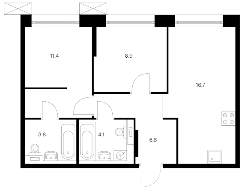 2-комнатная квартира 51.5 м², 13/14 эт., ЖК «Аэронавт»