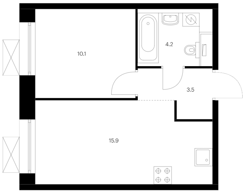 1-комнатная квартира 33.7 м², 14/14 эт., ЖК «Аэронавт»