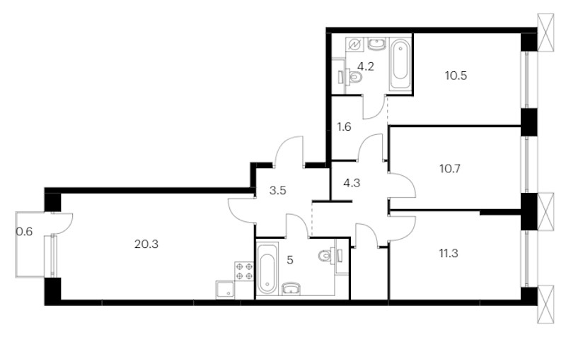 3-комнатная квартира 77.2 м², 2/14 эт., ЖК «Аэронавт»