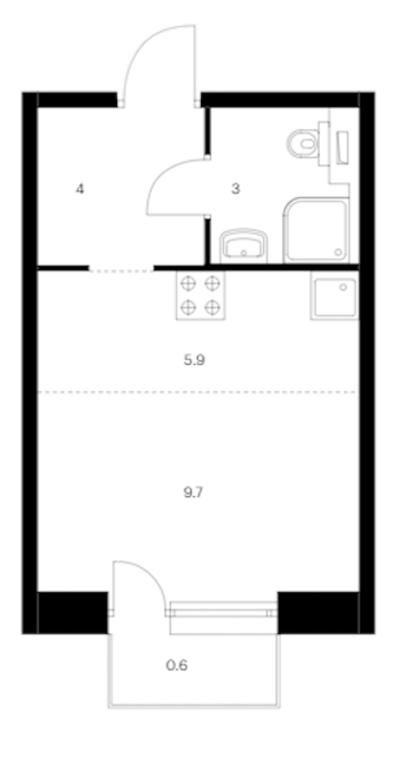 Квартира студия 23.2 м², 2/14 эт., ЖК «Аэронавт»