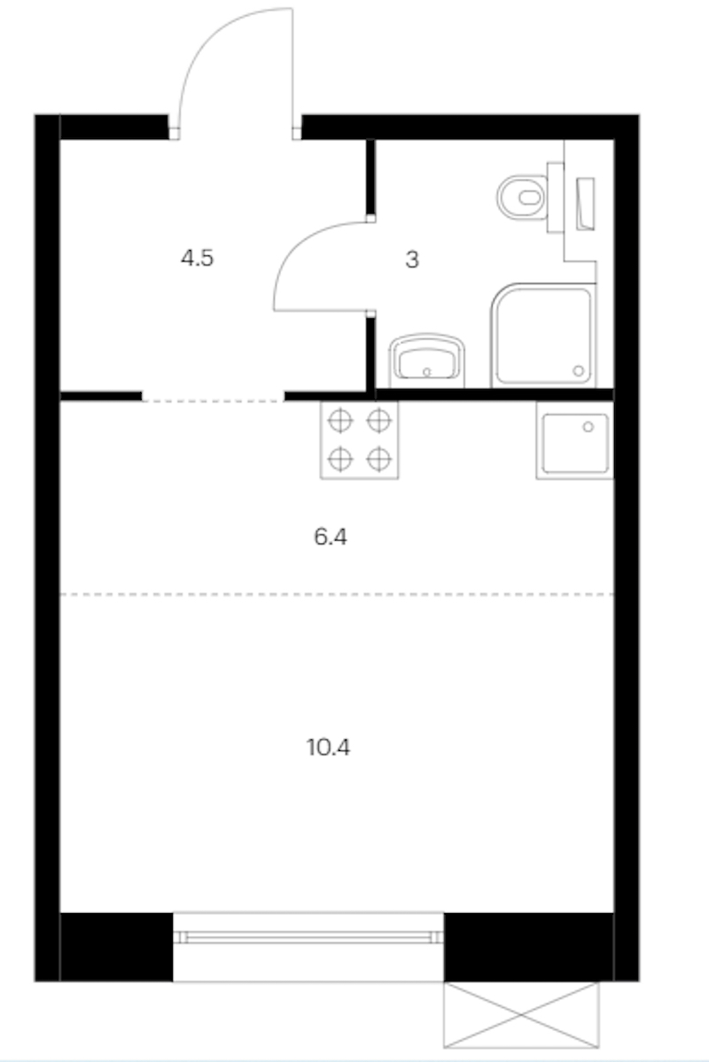 Квартира студия 24.3 м², 4/14 эт., ЖК «Аэронавт»