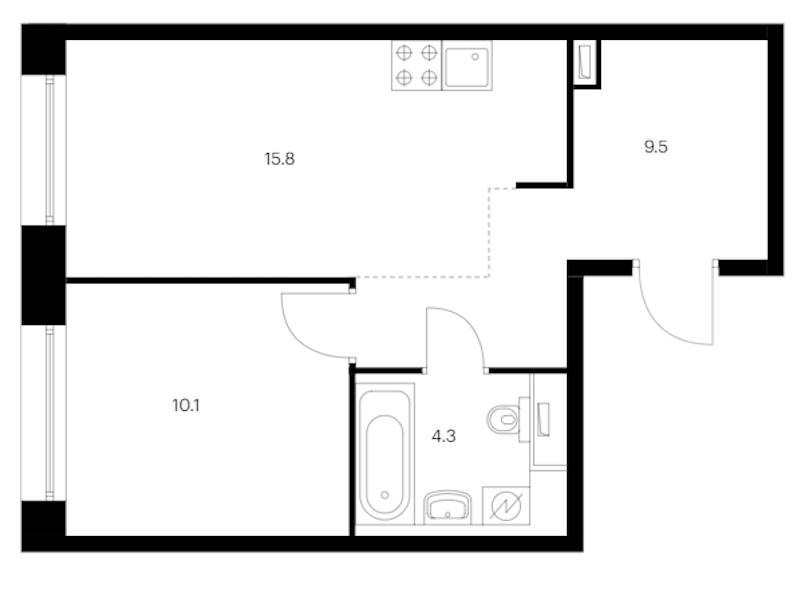 1-комнатная квартира 39.7 м², 4/14 эт., ЖК «Аэронавт»