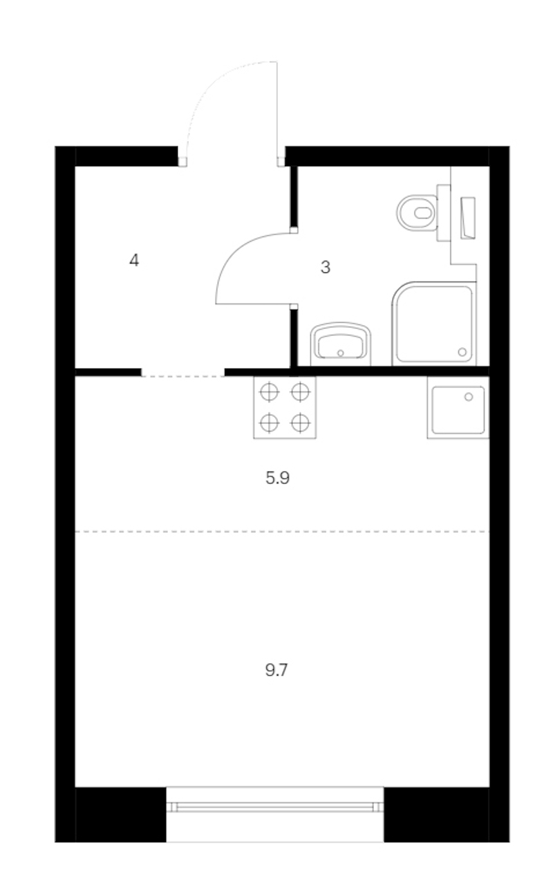 Квартира студия 22.6 м², 5/14 эт., ЖК «Аэронавт»