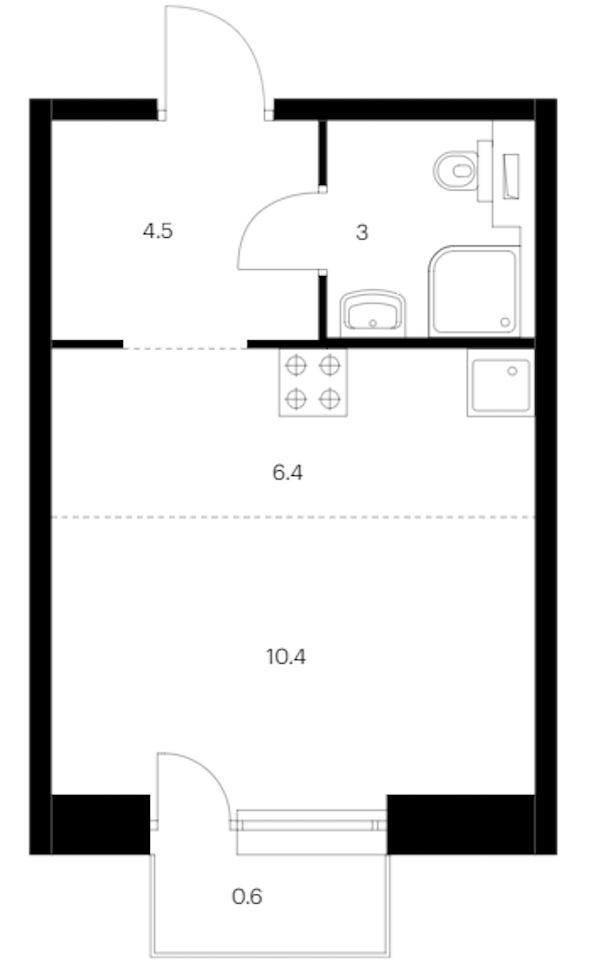 Квартира студия 24.9 м², 7/14 эт., ЖК «Аэронавт»