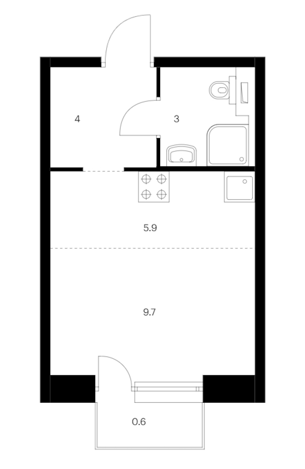 Квартира студия 23.2 м², 10/14 эт., ЖК «Аэронавт»
