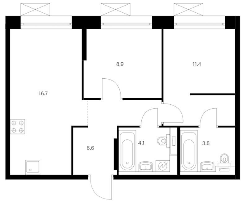 2-комнатная квартира 51.5 м², 13/14 эт., ЖК «Аэронавт»