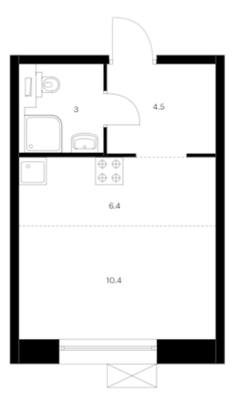 Квартира студия 24.3 м², 13/14 эт., ЖК «Аэронавт»