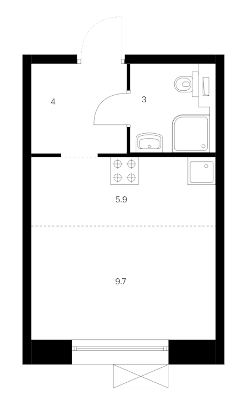 Квартира студия 22.6 м², 13/14 эт., ЖК «Аэронавт»
