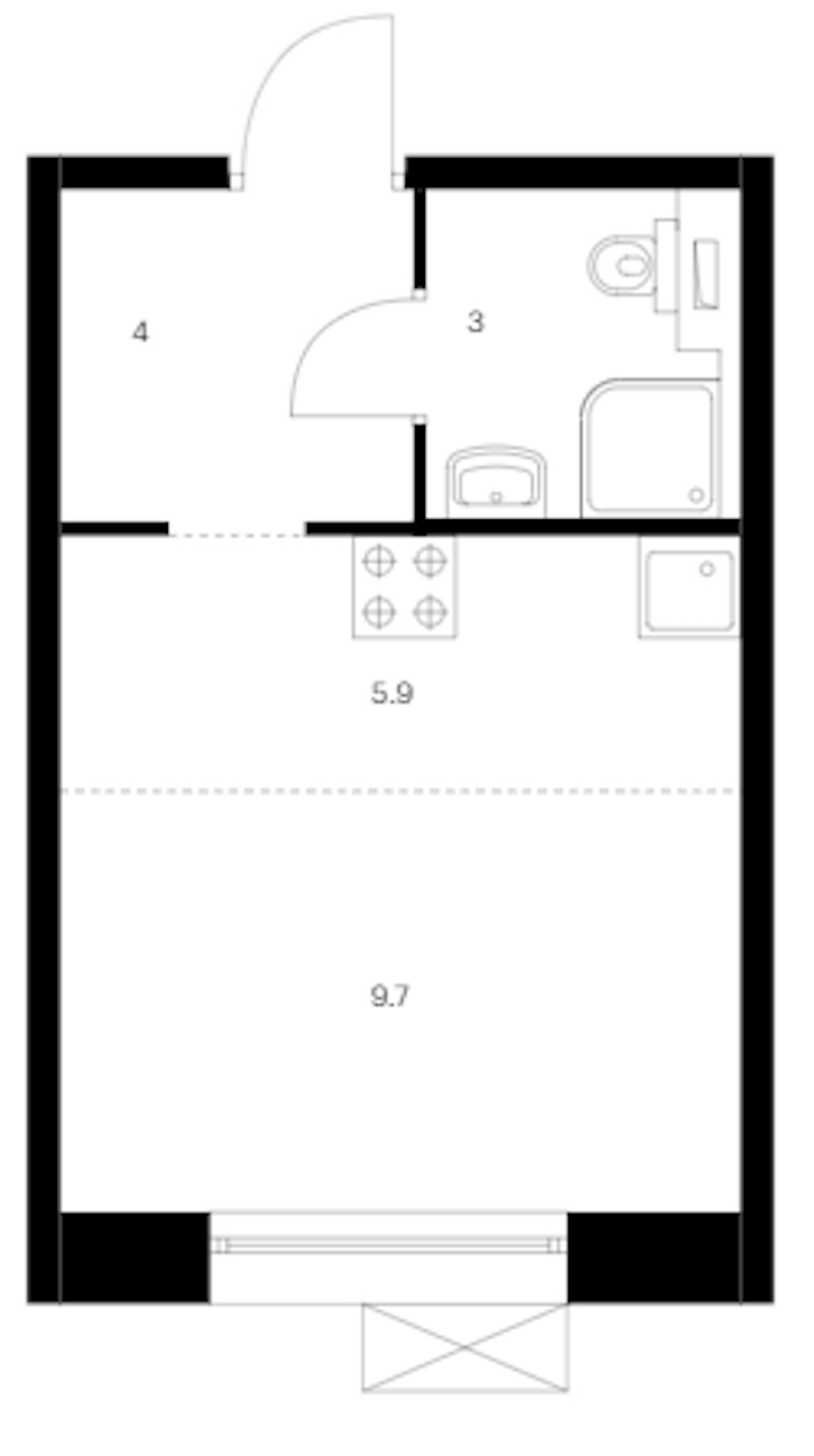 Квартира студия 22.6 м², 13/14 эт., ЖК «Аэронавт»