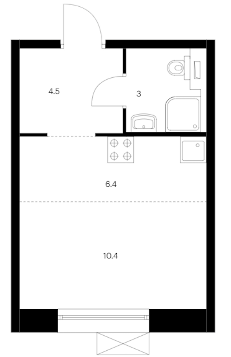 Квартира студия 24.3 м², 14/14 эт., ЖК «Аэронавт»