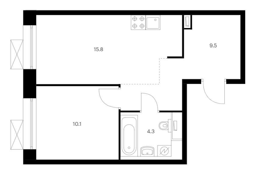 1-комнатная квартира 39.7 м², 14/14 эт., ЖК «Аэронавт»
