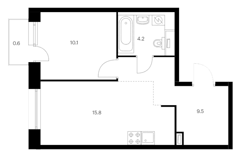 1-комнатная квартира 40.2 м², 2/14 эт., ЖК «Аэронавт»