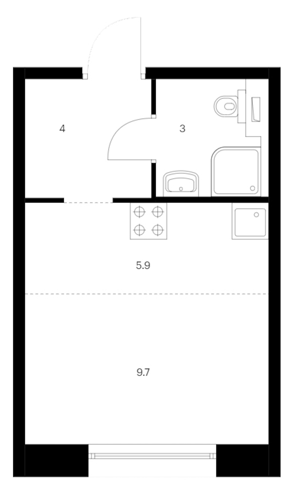 Квартира студия 22.6 м², 2/14 эт., ЖК «Аэронавт»