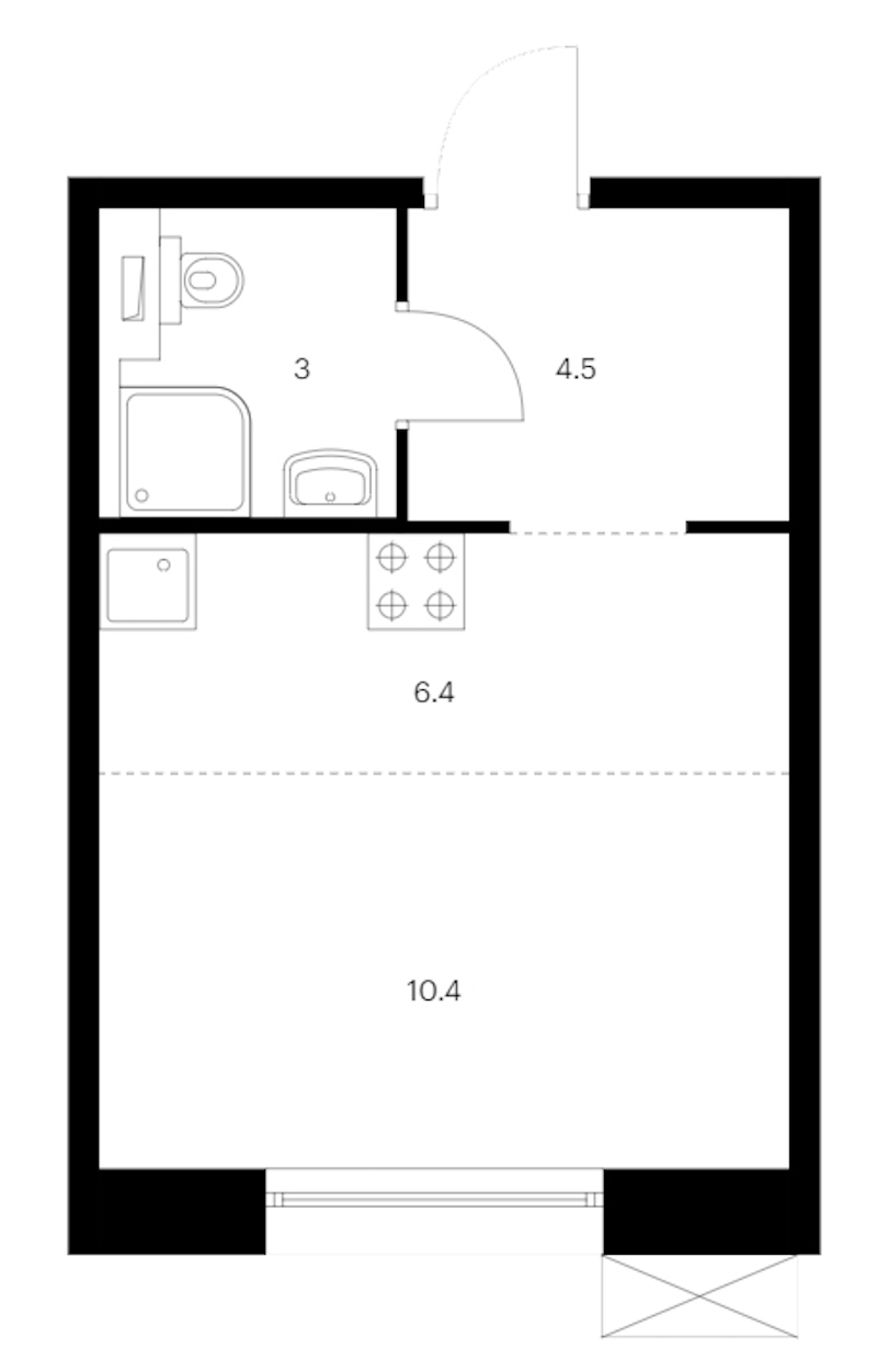 Квартира студия 24.3 м², 2/14 эт., ЖК «Аэронавт»