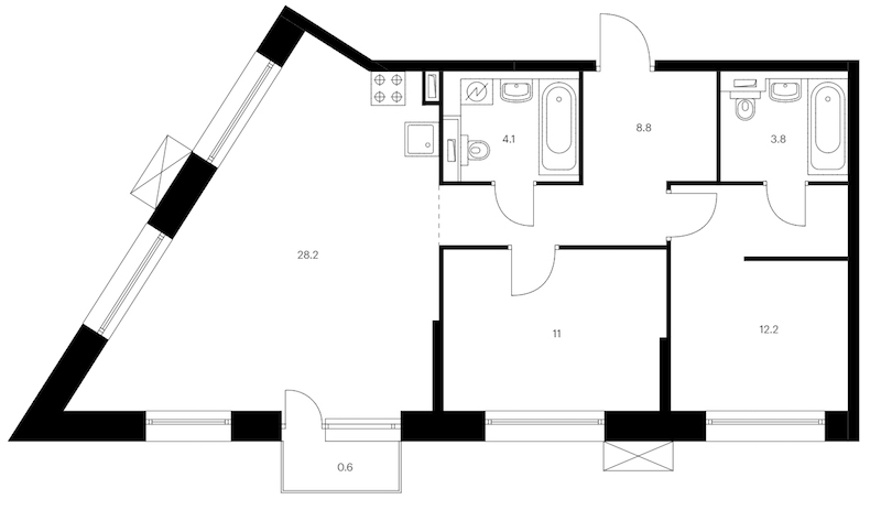 2-комнатная квартира 68.7 м², 2/14 эт., ЖК «Аэронавт»