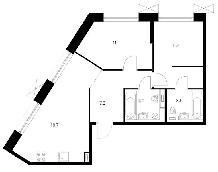 2-комнатная квартира 56.4 м², 2/14 эт., ЖК «Аэронавт»