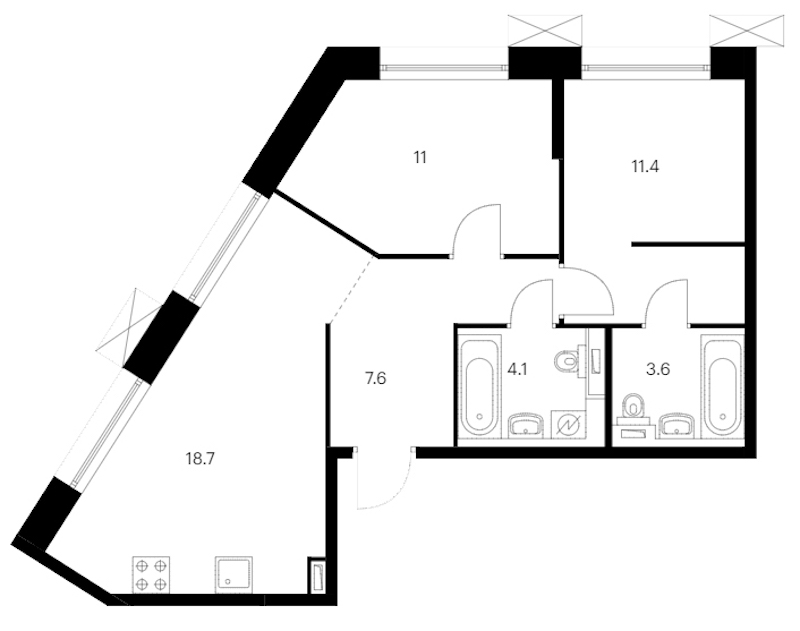 2-комнатная квартира 56.4 м², 3/14 эт., ЖК «Аэронавт»