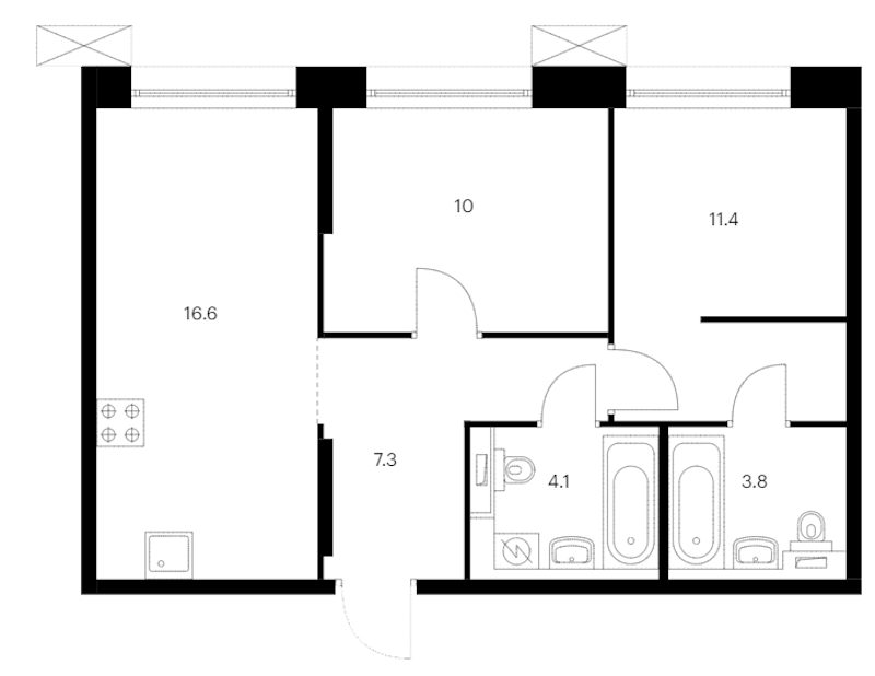2-комнатная квартира 53.2 м², 6/14 эт., ЖК «Аэронавт»