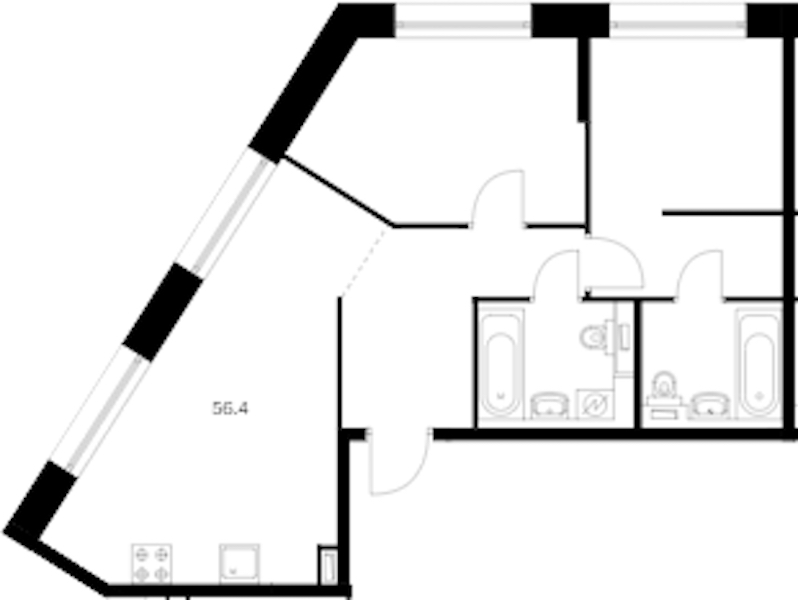 2-комнатная квартира 56.4 м², 7/14 эт., ЖК «Аэронавт»