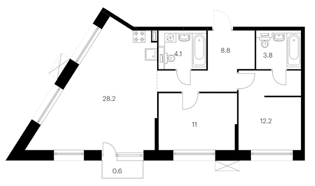 2-комнатная квартира 68.7 м², 8/14 эт., ЖК «Аэронавт»