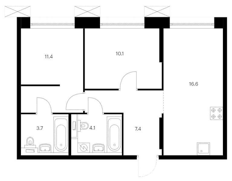 2-комнатная квартира 53.3 м², 8/14 эт., ЖК «Аэронавт»