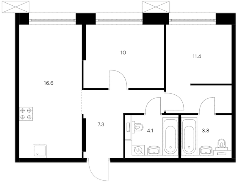 2-комнатная квартира 53.2 м², 11/14 эт., ЖК «Аэронавт»