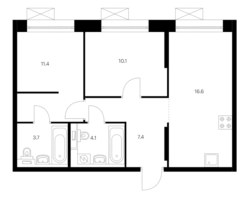 2-комнатная квартира 53.3 м², 12/14 эт., ЖК «Аэронавт»