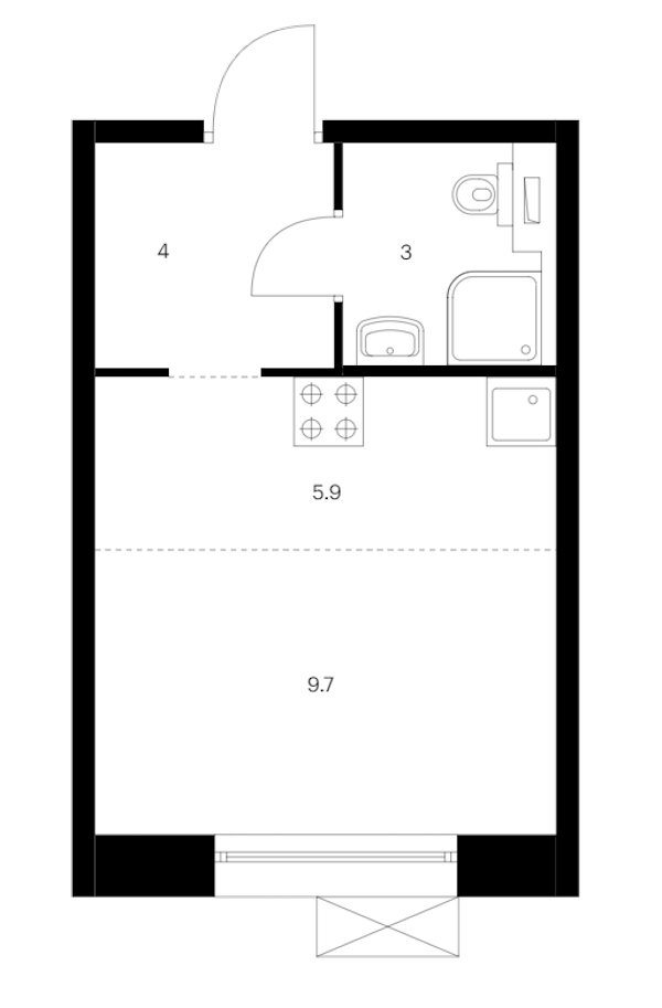 Квартира студия 22.6 м², 13/14 эт., ЖК «Аэронавт»
