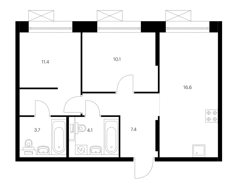 2-комнатная квартира 53.3 м², 14/14 эт., ЖК «Аэронавт»