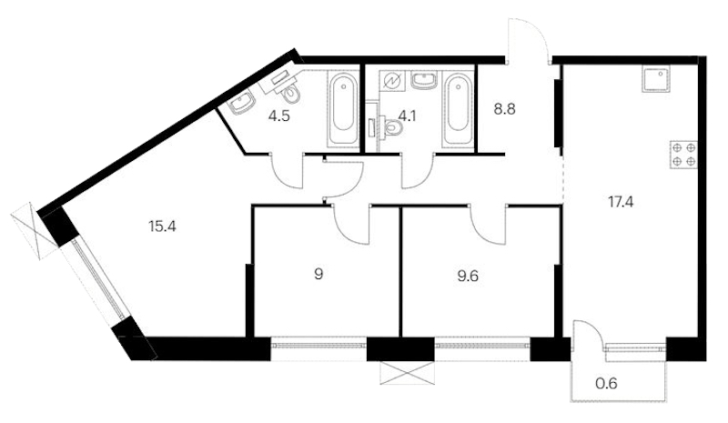 3-комнатная квартира 69.4 м², 2/14 эт., ЖК «Аэронавт»
