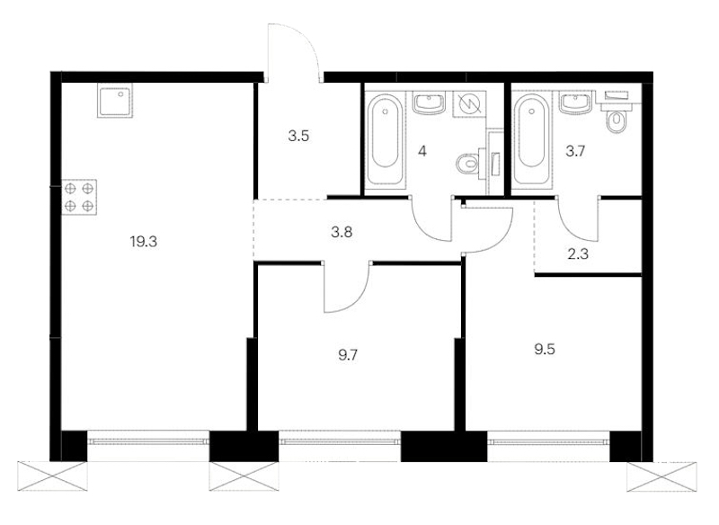 2-комнатная квартира 55.8 м², 2/14 эт., ЖК «Аэронавт»