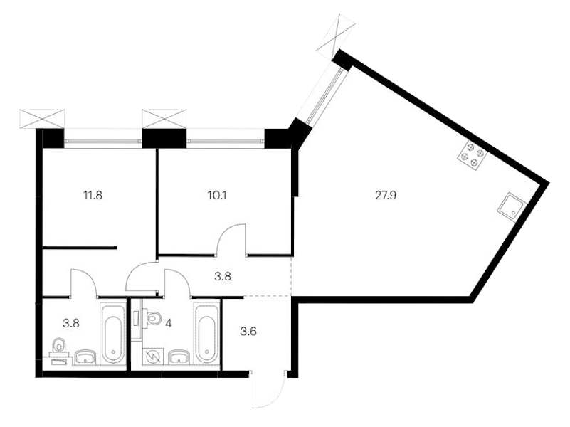2-комнатная квартира 65 м², 2/14 эт., ЖК «Аэронавт»