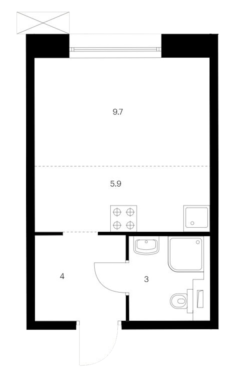 Квартира студия 22.6 м², 2/14 эт., ЖК «Аэронавт»