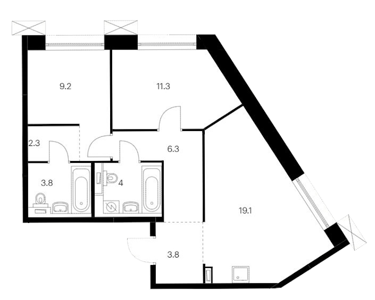 2-комнатная квартира 59.8 м², 2/14 эт., ЖК «Аэронавт»